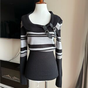 Black and Gray Women's Cowl Neck Sweater